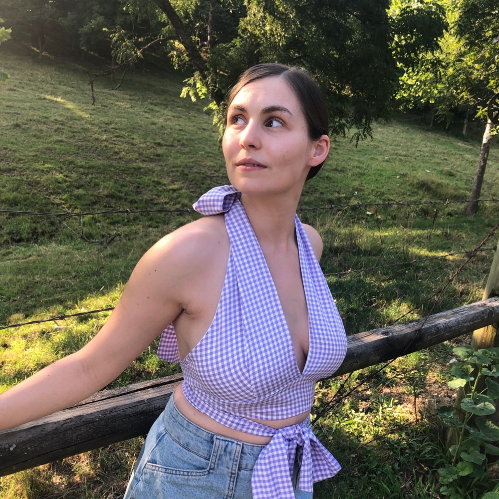Gingham Halter Top Lavender and White Check